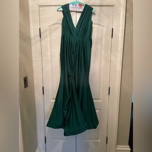Bill Levkoff Stretch Satin Hunter Green Dress with Green Shawl